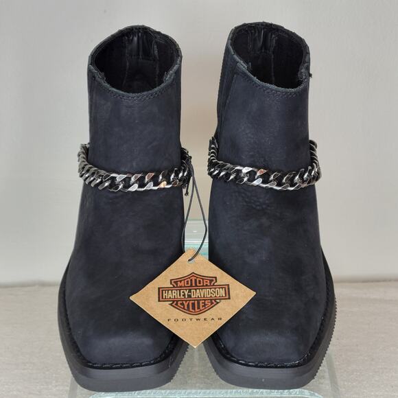 *NWT* HARLEY-DAVIDSON Korsen Chain Leather Ankle Boots Black Women's sz 6.5 - Picture 1 of 13